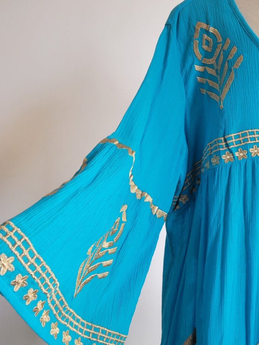 Soft Surroundings Zaneta Turquoise Babydoll Gold Flare Dress: (Size: XL) - Picture 11 of 16